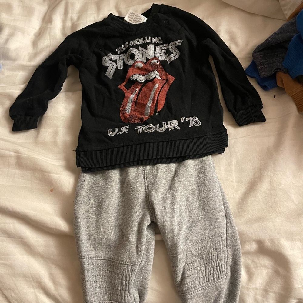 Rolling Stones baby sweatshirt and sweats set.